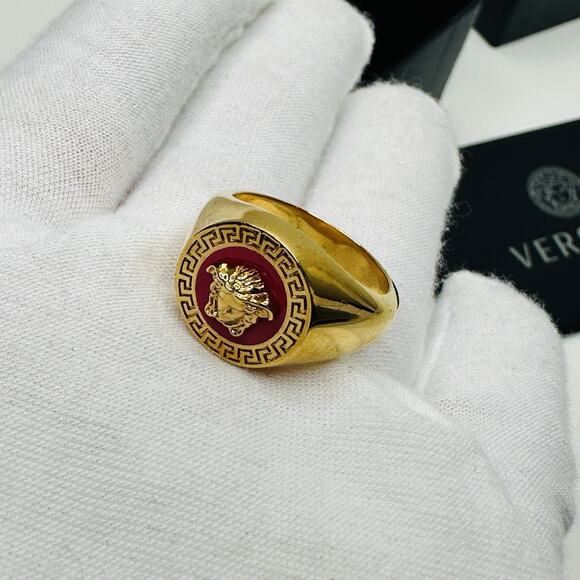 NIB Versace Ring Size IT 15/ US 7 Icon Medusa Head Greca Engraved Gold Tone - Picture 7 of 12